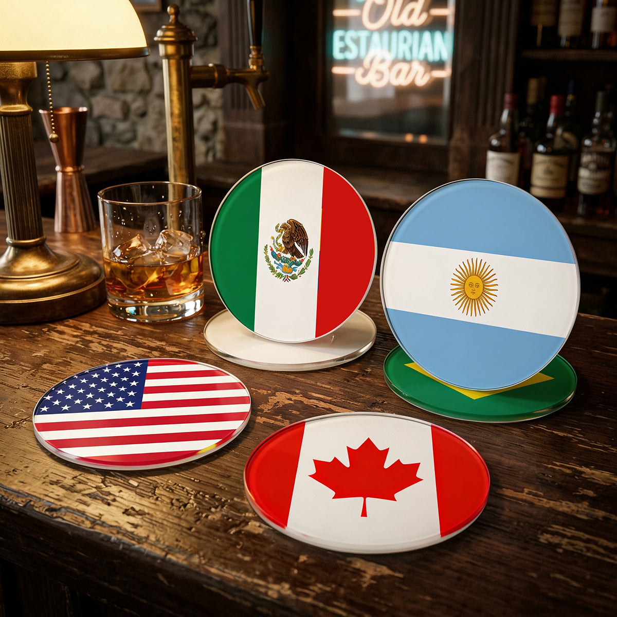 6 Posavasos en Acrílicos con Adhesivo Full Color. Medidas 10 cm