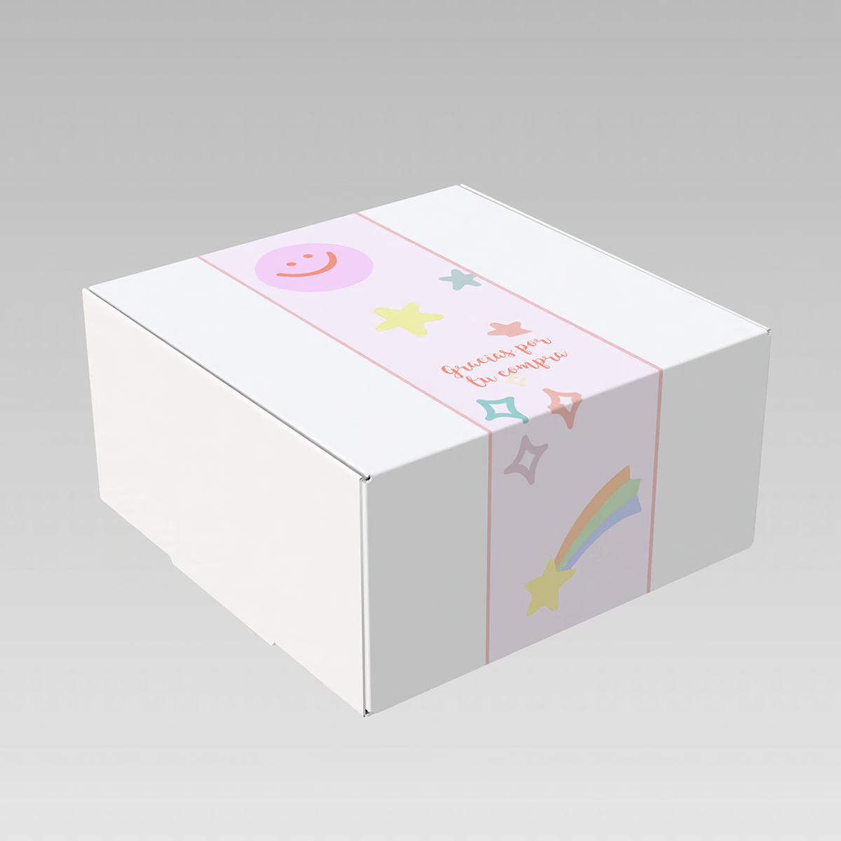 Ciento de Caja Cuadrada para Regalos. Medidas: 10x10x5cm. Material Texcote 12. Incluye 100 Cintillos Full Color Personalizados.