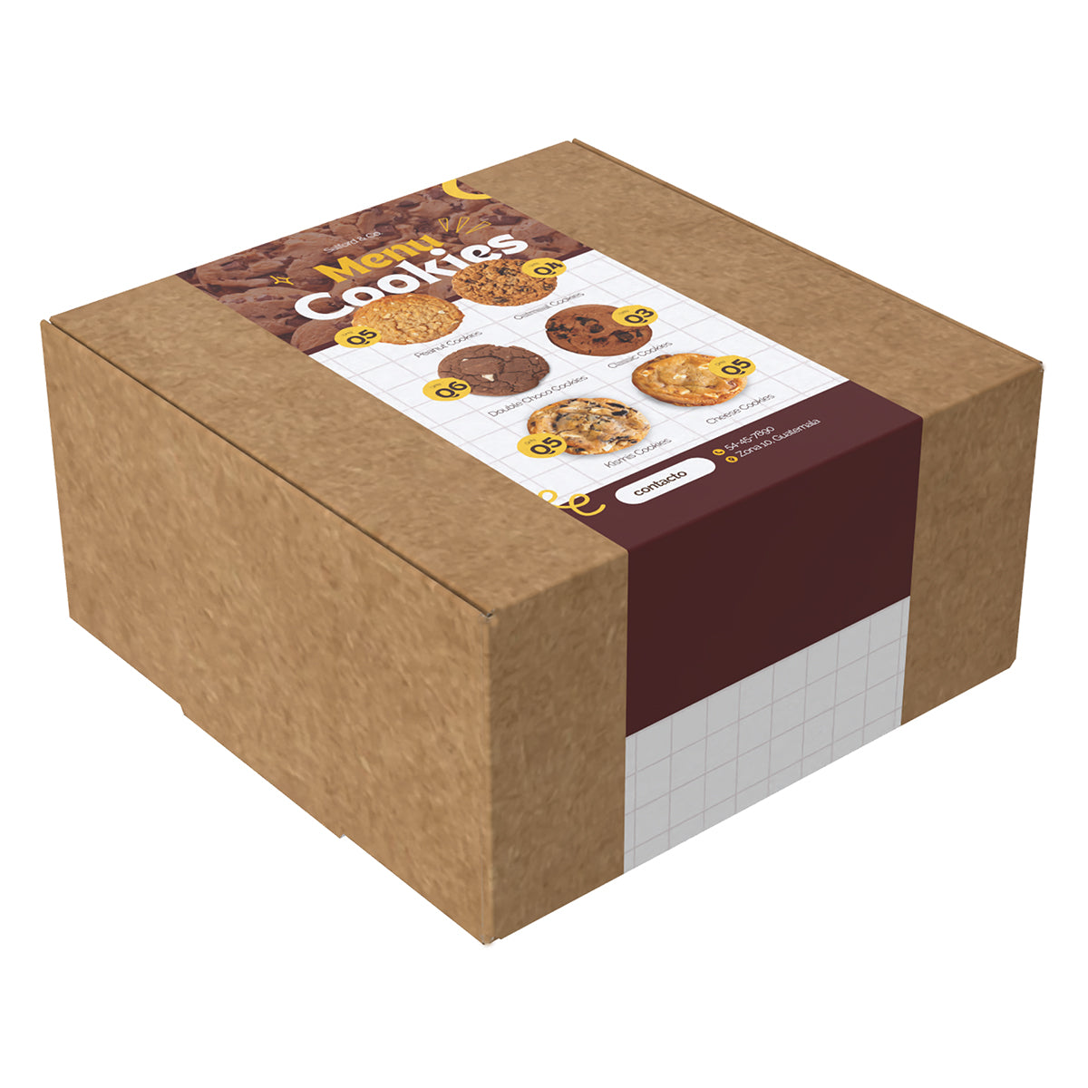 Ciento de Caja Cuadrada. Medidas: 10x10x5cm. Material Texcote 12. Incluye 100 Cintillos Full Color Personalizados.