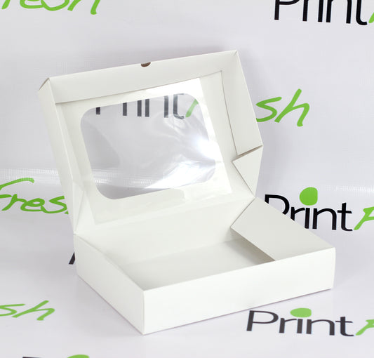 Ciento de Cajas Rectangulares con Ventana de Acetato. Medidas: 28.5x20.5x6 CM.