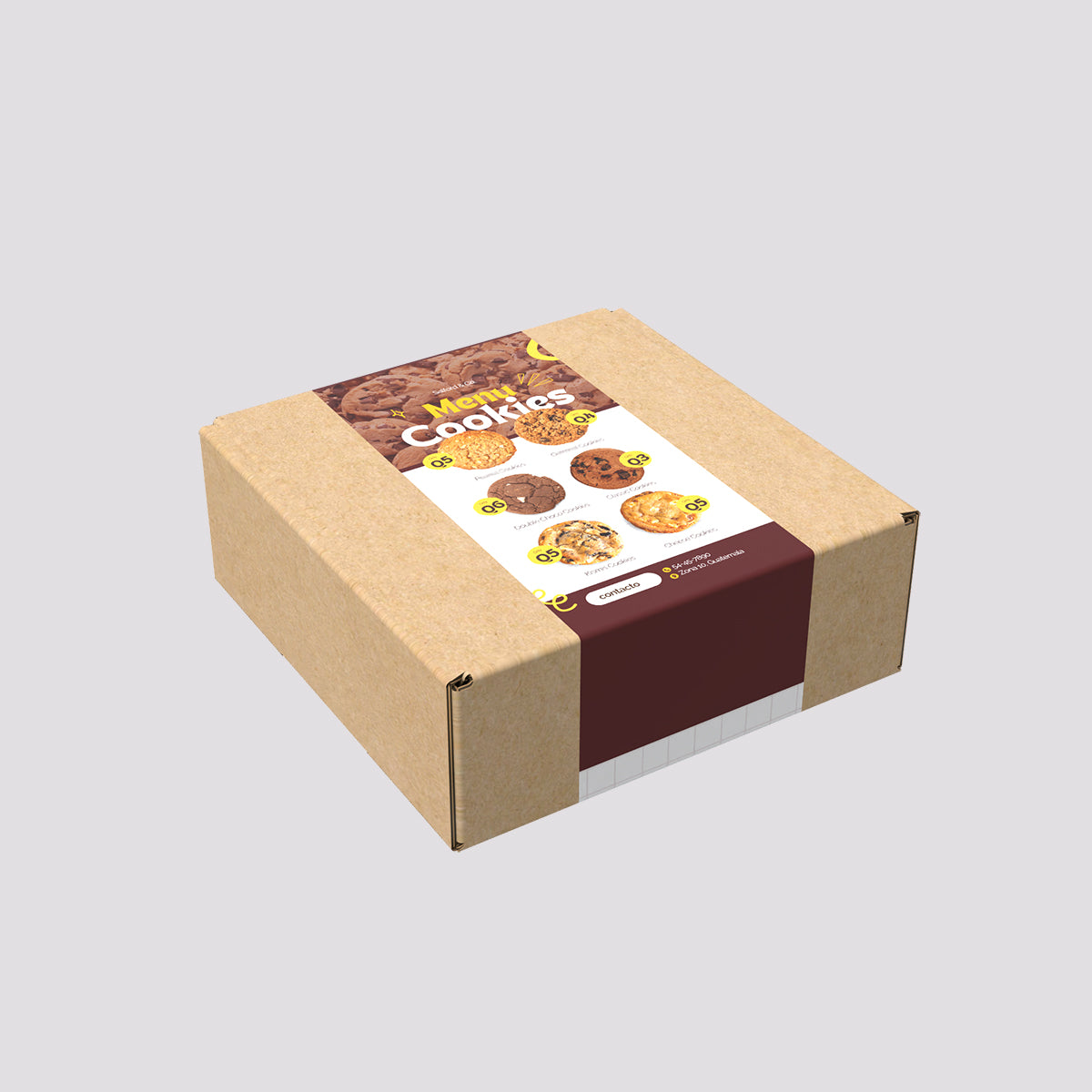 Ciento de Caja Cuadrada en Kraft Calibre 15. Medidas: 10x10x3.5 cm. Incluye 100 Cintillos Personalizados.
