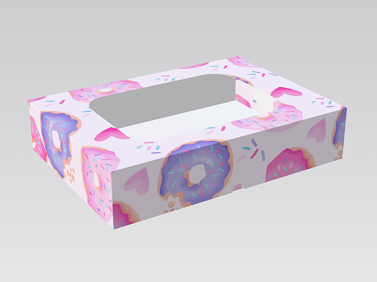 Millar de Caja Para Donas. Full Color en Texcote. Medidas 27x20x6cm.