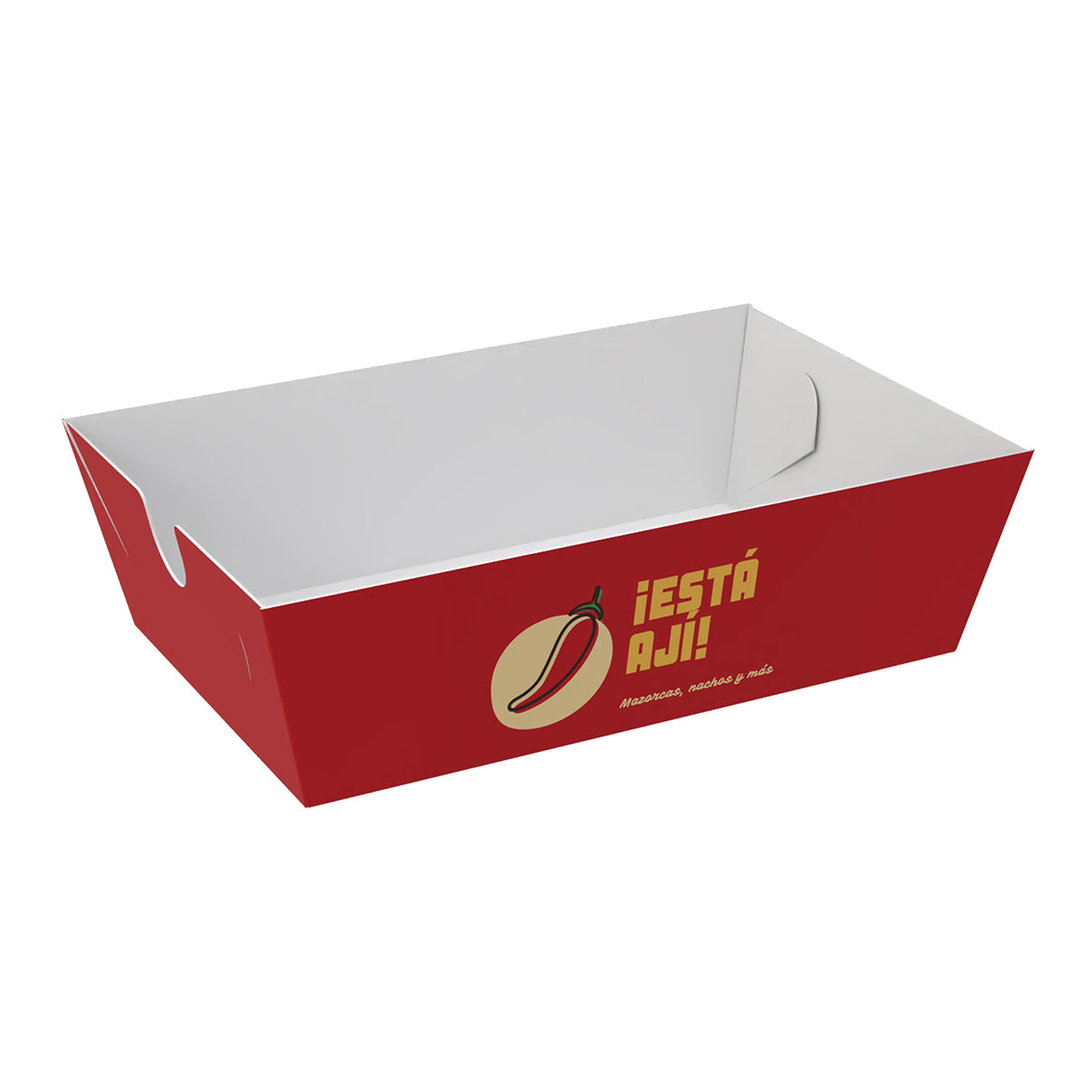 Ciento Caja Tipo Bandeja para Nachos, Papas, Hot Dog Medidas: 19x14.5x3.5 cm.
