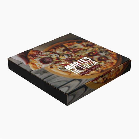 1300 Cajas para Pizza 13" Impresión Full Color. Medidas: 13x13x2 pulgadas.