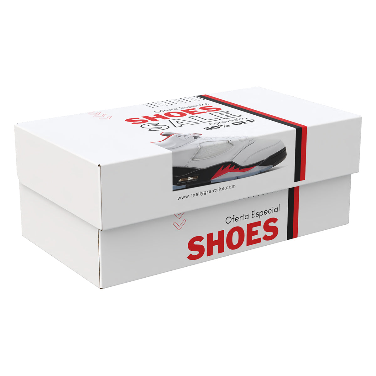 Ciento de Cajas para Zapatos Medida Estandar 32x20x11.5cm. Material Texcote 12. Incluye 100 Cintillos Full Color.