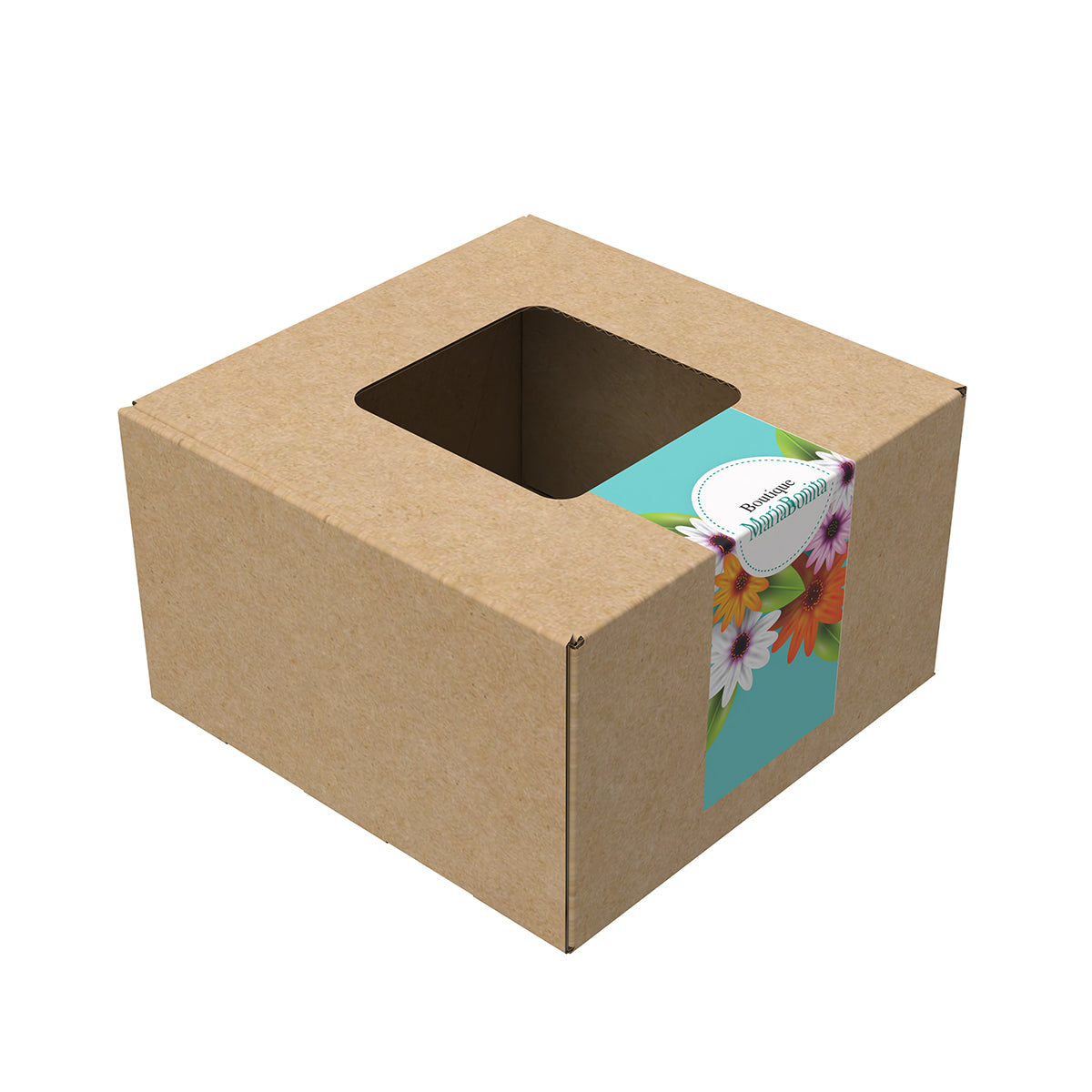 Millar Caja Cuadrada con Ventana. Medidas 20x20x12cm. Incluye 1000 Stickers Personalizados.
