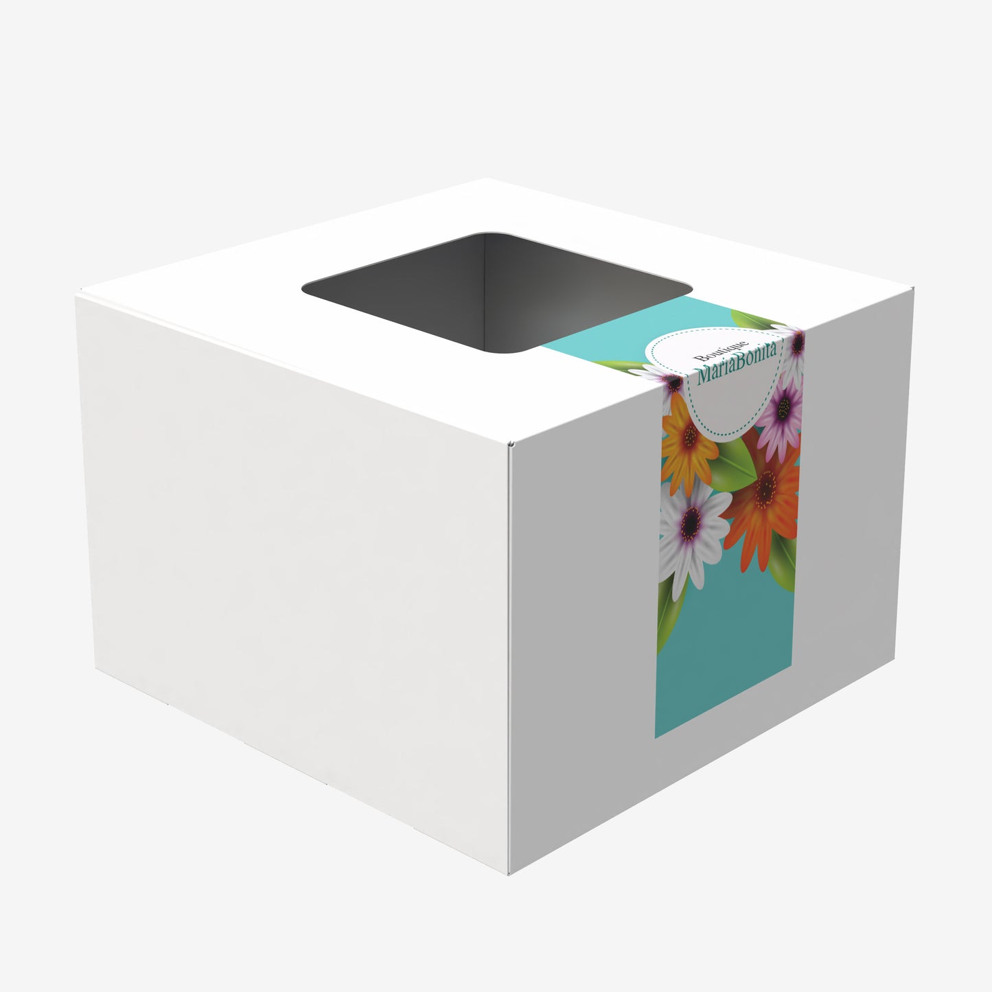 Millar Caja Cuadrada con Ventana. Medidas 20x20x12cm. Incluye 1000 Stickers Personalizados.