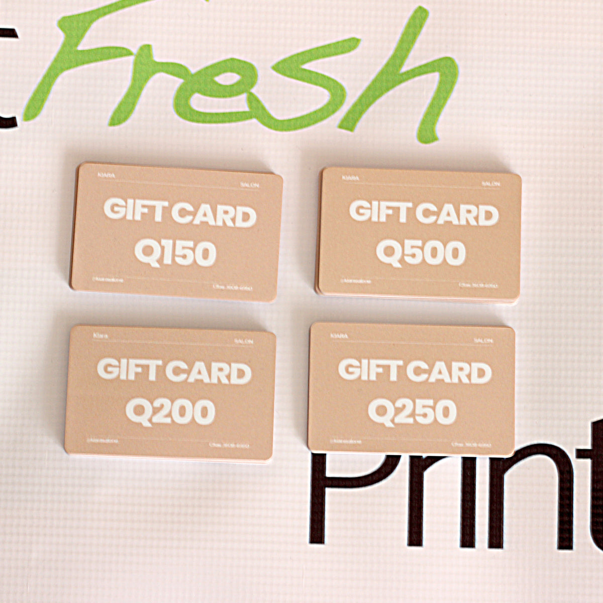 Gift Card Sublimados Frente y Atrás. Medidas 8.5x5.5 cm