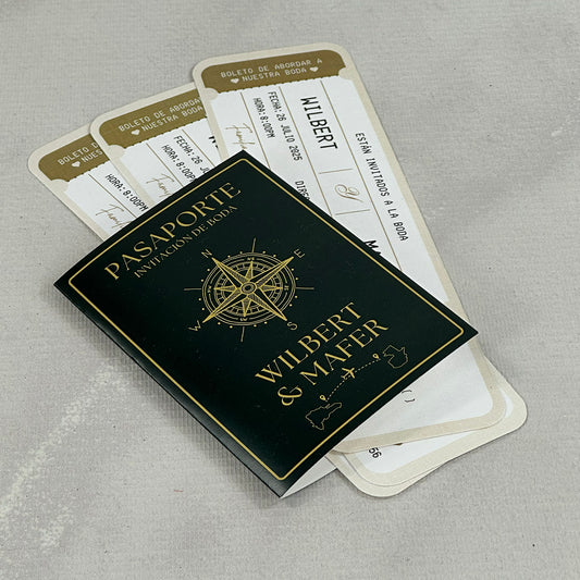 25 Invitaciones Boda tipo Pasaporte. Incluye Pasaporte y Ticket