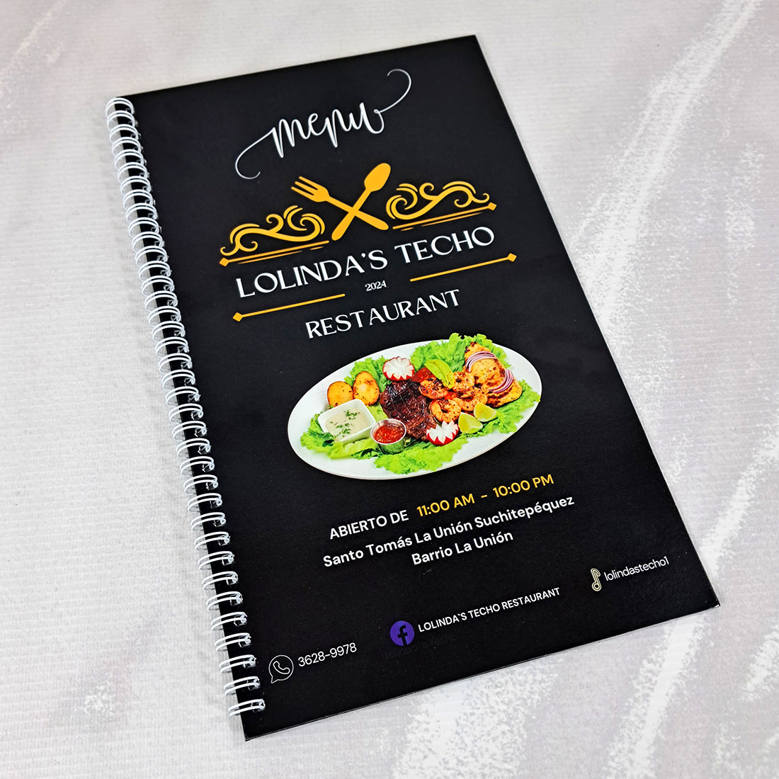 12 Menú Restaurantes Tamaño Oficio Con Espiral Laminados Incluye: 3 HOJAS / 6 PAGINAS