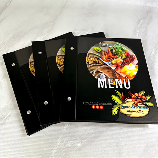 12 Menús Premium para Restaurantes. Medidas 10.5x12 pulgadas. INCLUYE: 6 HOJAS/12 PAGINAS