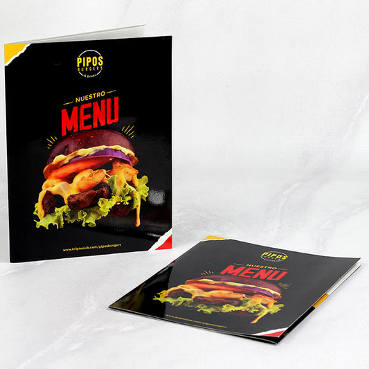 12 Menú para Restaurante Tríptico 3 cuerpos. Medida 24×10.5 pulgadas