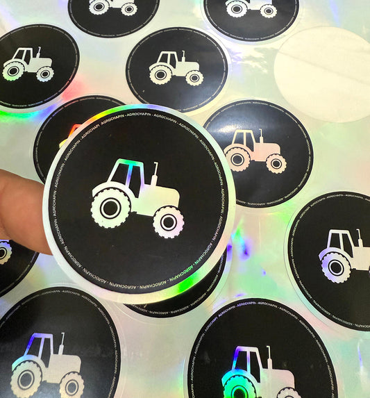 Ciento de Stickers Holográficos Personalizados Medidas: 2 pulgadas.