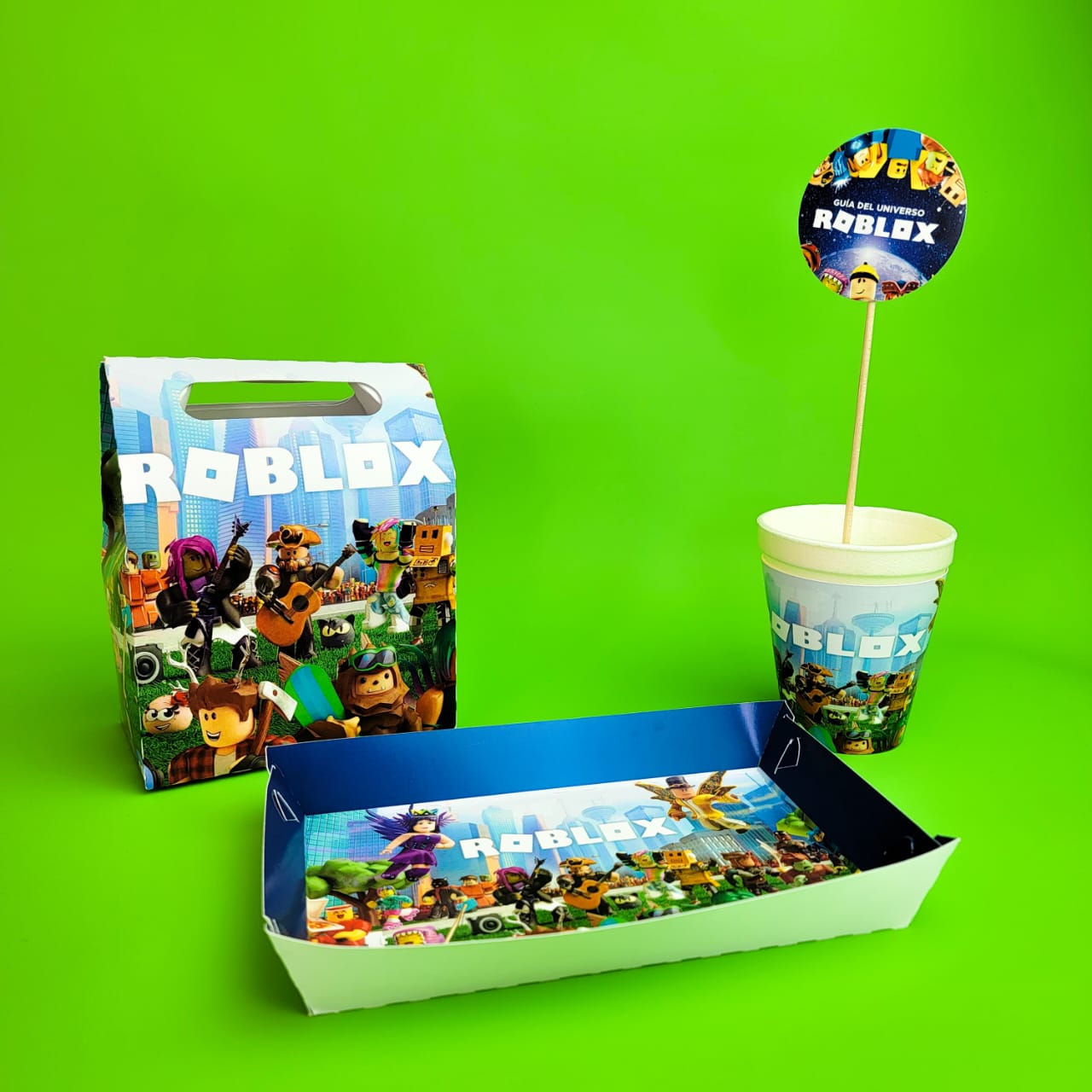 12 Combos para Fiesta Infantil incluye: LONCHERITA, VASO, BANDEJA Y CAKE TOPPER.
