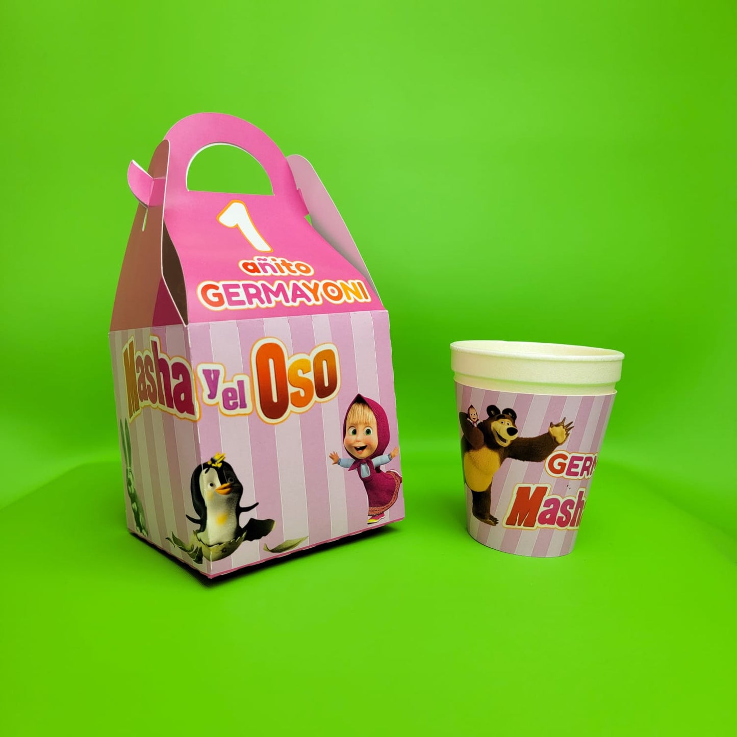 25 Loncheritas para Cumpleaños Full Color Personalizadas + 25 vasos infantiles Medidas: 10x22 cm (Loncheritas).