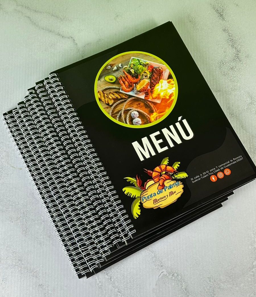 12 Menús Restaurantes Tamaño Carta Con Espiral Laminados 6 HOJAS/12 PAGINAS